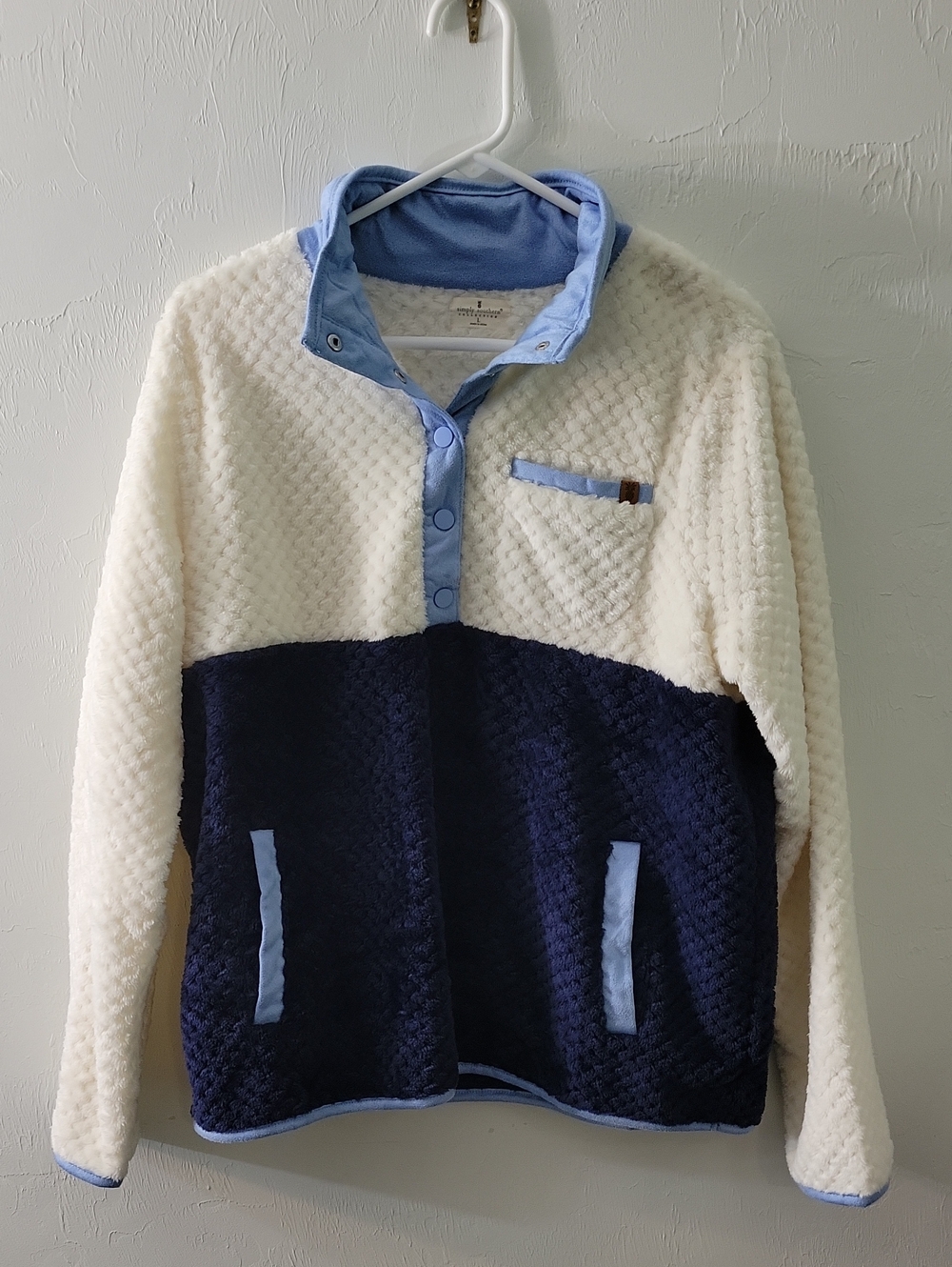 Simply Southern Cream and Navy Colorblock Zip-Up Sherpa